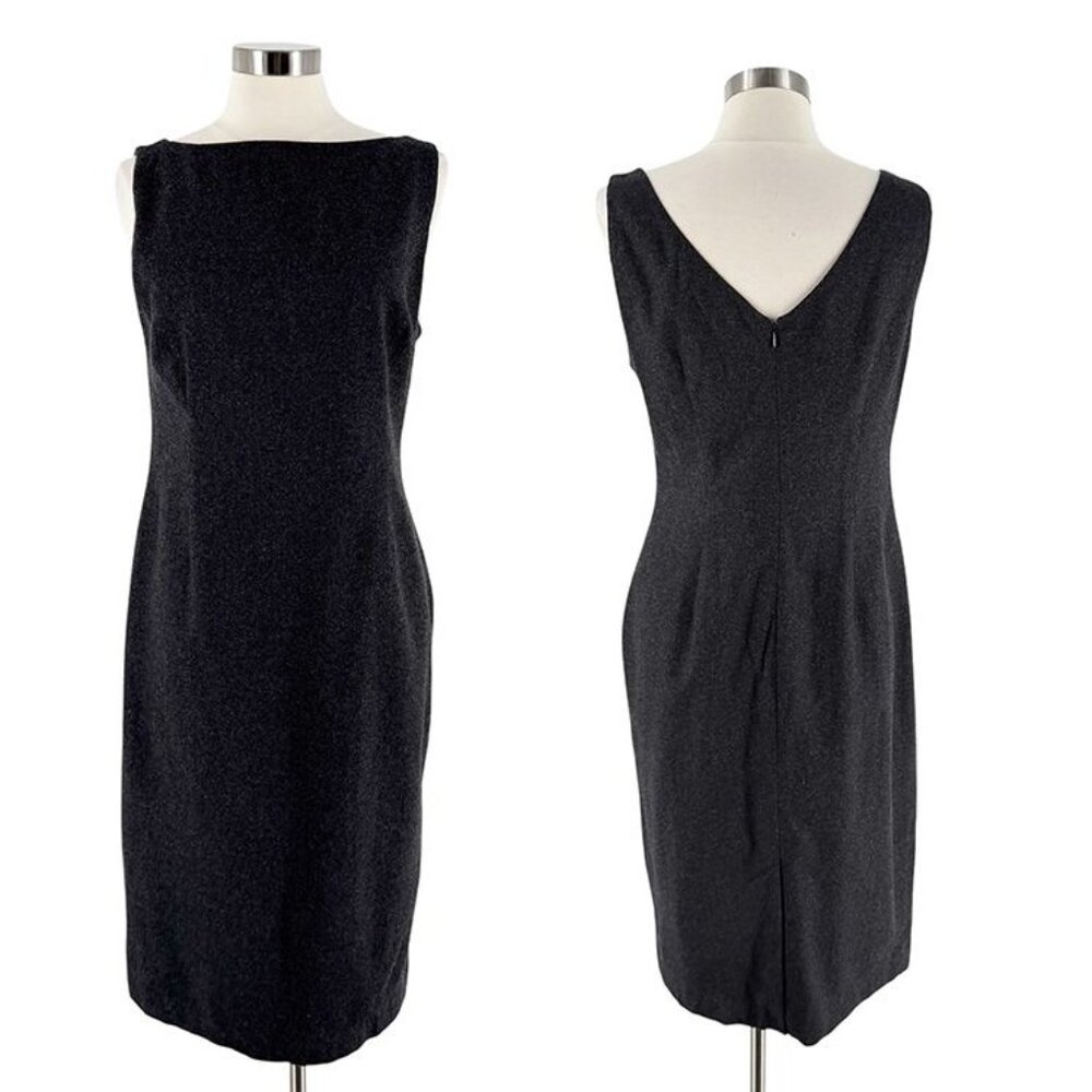 Vintage Ralph Lauren Grey Wool Sleeveless Boat Neck Career Dress Women's 12
